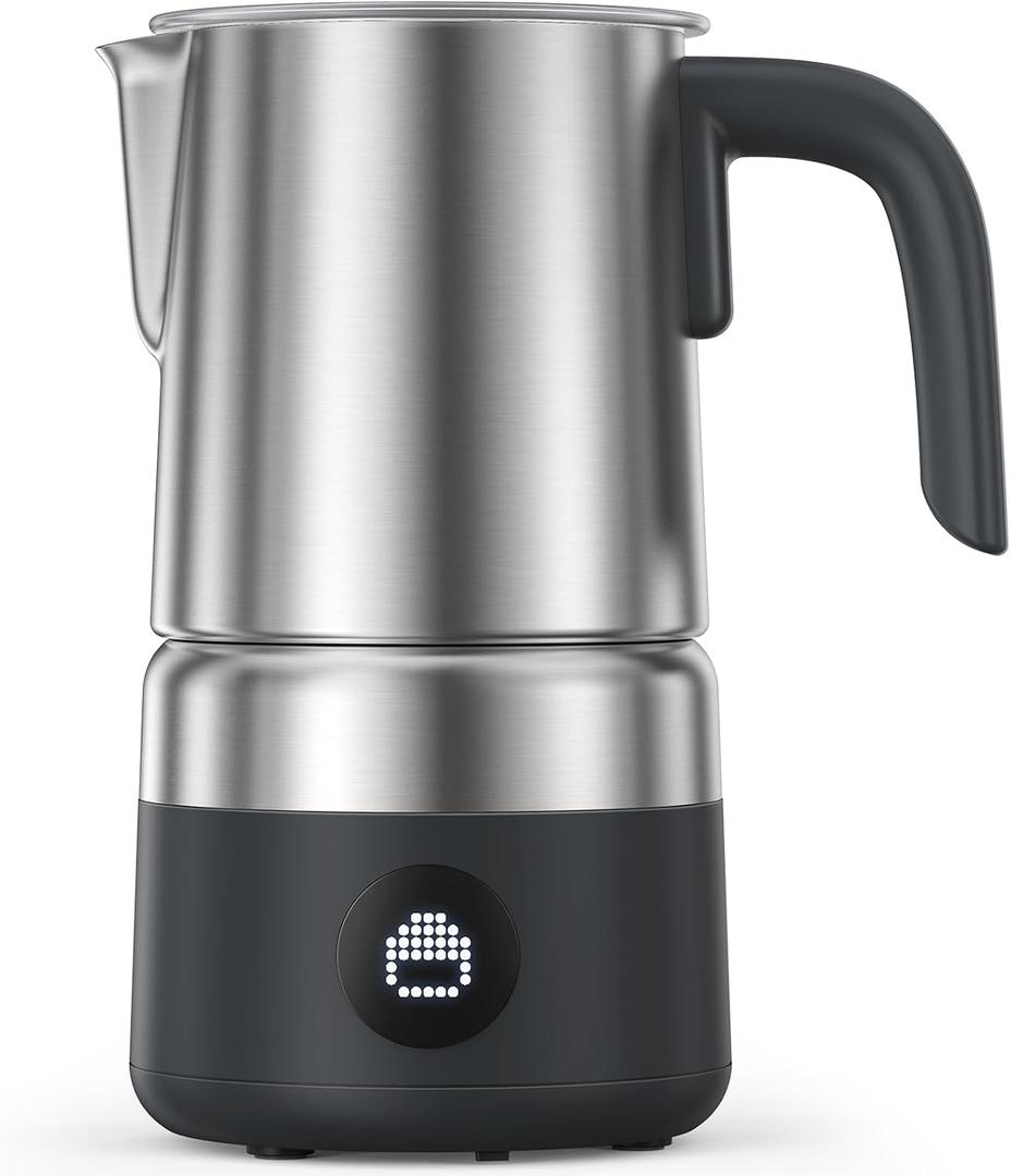 Milk Frother and Steamer [Upgraded], AMZCHEF 600W Detachable Electric Milk Frother, Automatic Hot & Cold Foam Maker, Easy Clean, Stainless Steel Jug, LED Display for Home Coffee