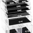 Sea Team 3-Layer Stackable Clear Makeup Organizer with Drawers, Acrylic Plastic Cosmetic Display Case, Jewelry Storage Box, Holder for Dresser, Bathroom, Vanity, Countertop (8 Drawers)
