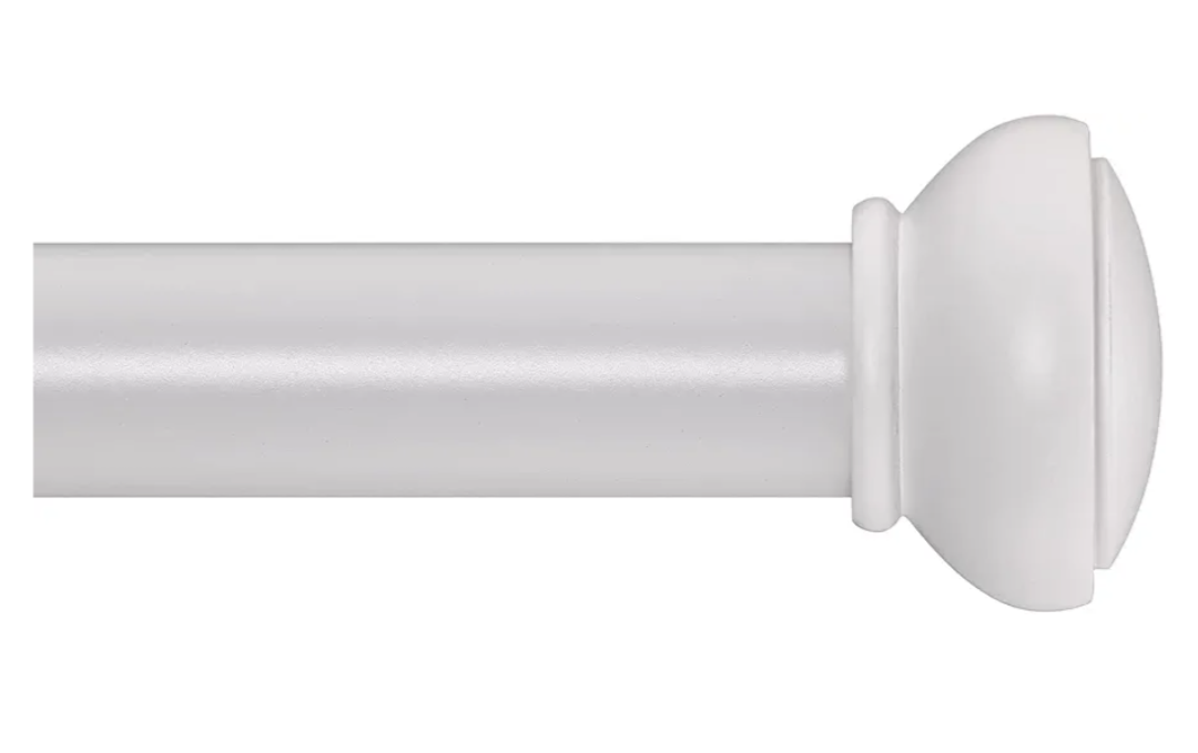 White Curtain Rods for Windows 28 to 120 Inches Adjustable 1 Inch Diameter Decorative Single Window Curtain Rod Set with Rounded Cap design Finials, White