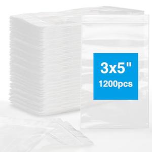 Aubeco 1200pcs Plastic Bags, 3 x 5 inch 2 mil Jewelry Bags, Clear Small Zip Bag, Resealable Zip Bag for Small Business, Storage, Candy