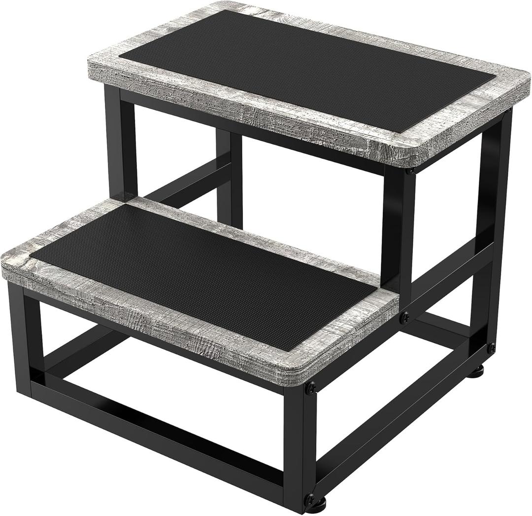 Step Stools for Adults Kids, Heavy Duty Sturdy Foot Stool with Non-Slip Mat, Metal Frame Hold Up to 500 Lbs Capacity for Kitchen Bathroom Bedroon, Dark Grey