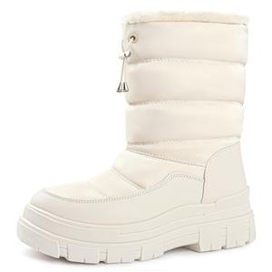 Viapipa White Snow Boots for Women Waterproof Platform Winter Boots with Side Zipper & Adjustment Buckle Design, Anti-Slip Warm, Comfortable Outdoor Booties, White,Size 8