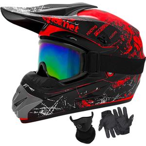 Youth Dirt Bike Helmets Fashion Kids Children Motocross, Motorcycle, BMX, ATV, Off-Road, Four Wheeler, Moutain Bike Full Face Helmets Dot Approved (Goggles Gloves Faceshield)