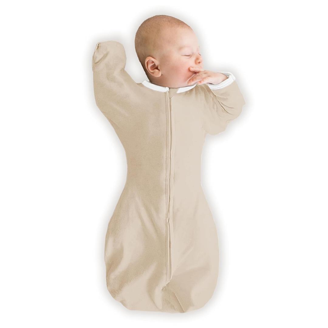 SwaddleDesigns Organic Transitional Swaddle Sack, Arms Up Swaddle with Half-Length Sleeves & Mitten Cuffs, Small, 0-3 Months, 6-14 lbs, Sand Dollar