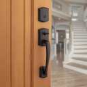 Kwikset Prescott Front Door Lock Handle and Deadbolt Set, Entry Handleset Exterior with Interior Reversible Lever, Venetian Bronze, Pick Resistant SmartKey Rekey Deadbolt Security