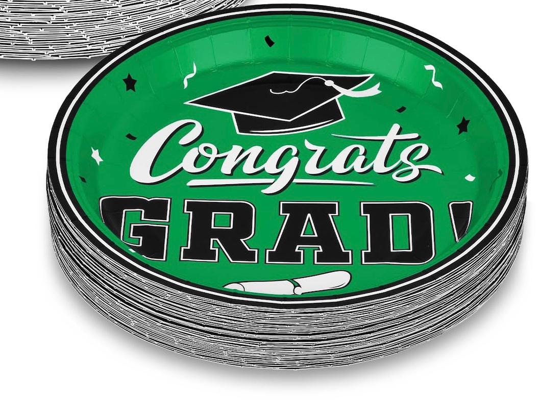 Gatherfun Graduation Party Dinnerware Blue Disposable Paper Plates for Congrats Grad Party Decorations, Serve 40