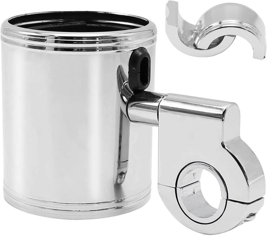 200 Chrome Handlebar Mount Motorcycle Metal Cup Holder Rotate 360 Degrees
