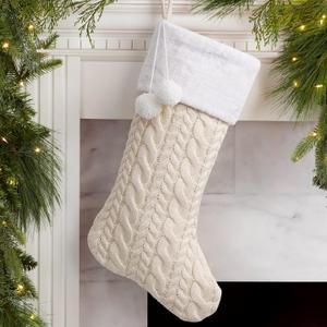 XAMSHOR Knit Christmas Stockings with Pom Poms, 20 Inches Classic Christmas Hanging Stocking, Xmas Decorations, White