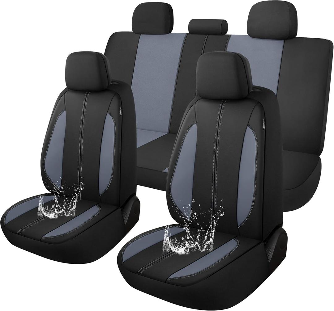 YGL Car Seat Covers for Full Seats,Waterproof Seat Covers for Cars,Durable Neoprene Car Seat Protectors,Interior Covers for Cars,Sedan Van Truck SUV(Black/Gray)