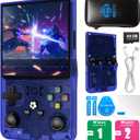 R36MAX Handheld Game Console, 2025 New Upgrade R36S Game Console, Portable Hand Held Open Source Linux System 4.0-in 4k HD IPS Screen Video Player (Blue-64GB)