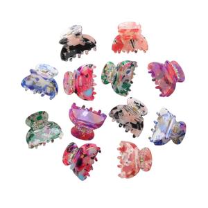 AWAYTR 12Pcs Small Hair Clips for Women Girls Acrylic Mini Claw Clips Cute Hair Jaw Claw for Hair Styling Accessories (Printed style)