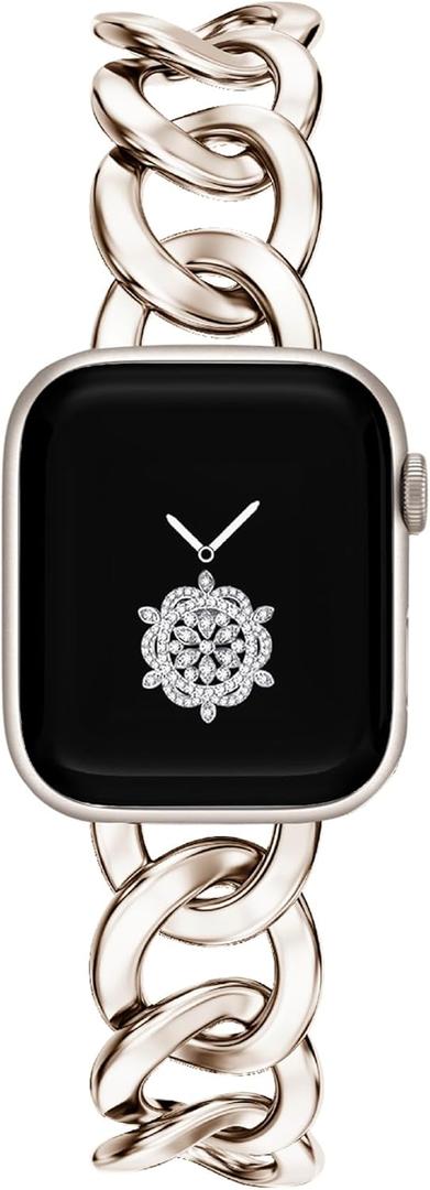 Kolgios 38/40/41/42/44/45/46mm Cool Chain Women Smartwatch Bands Compatible for Apple Watch Bands Series 11/ SE3/10/9/8/7/6/5/4 Stylish Replacement Bracelet for Iwatch S11/10/9 Gift To Her (starlight)