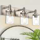 Modern Bathroom Vanity Lights,3-Lights Wall Sconce Lighting E26 Base Brushed Nickel Industrial Wall Light with Clear Glass Shade Bathroom Light Fixtures for Mirror Bedroom Kitchen Hallway