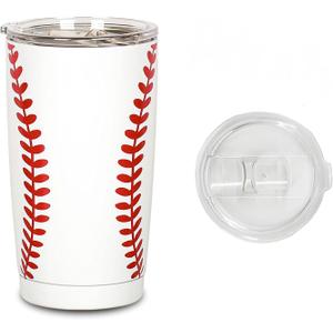 Baseball Tumbler 5D print, Comfortable Hand Feeling Extra Anti-Peeling Coating Travel Coffee Cup with Lid, Stain Steel Double Wall Mug Gift, Remain The Good Taste of HotCold Beverage 20 oz, White
