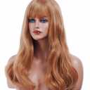 22 Inches Strawberry Blonde Wigs for Women Long Wavy Wig with Neat Bangs Synthetic Natural Ginger Wig for Cosplay,Halloween,Daily Use
