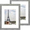 Hongkee 11x14 Picture Frame Set of 2, Made of Glass and Rustic Grey Wooden Frame, Display 8x10 Pictures with Mat or 11 x 14 Posters without Mat for Wall Mounting, Gallery Photo Frames