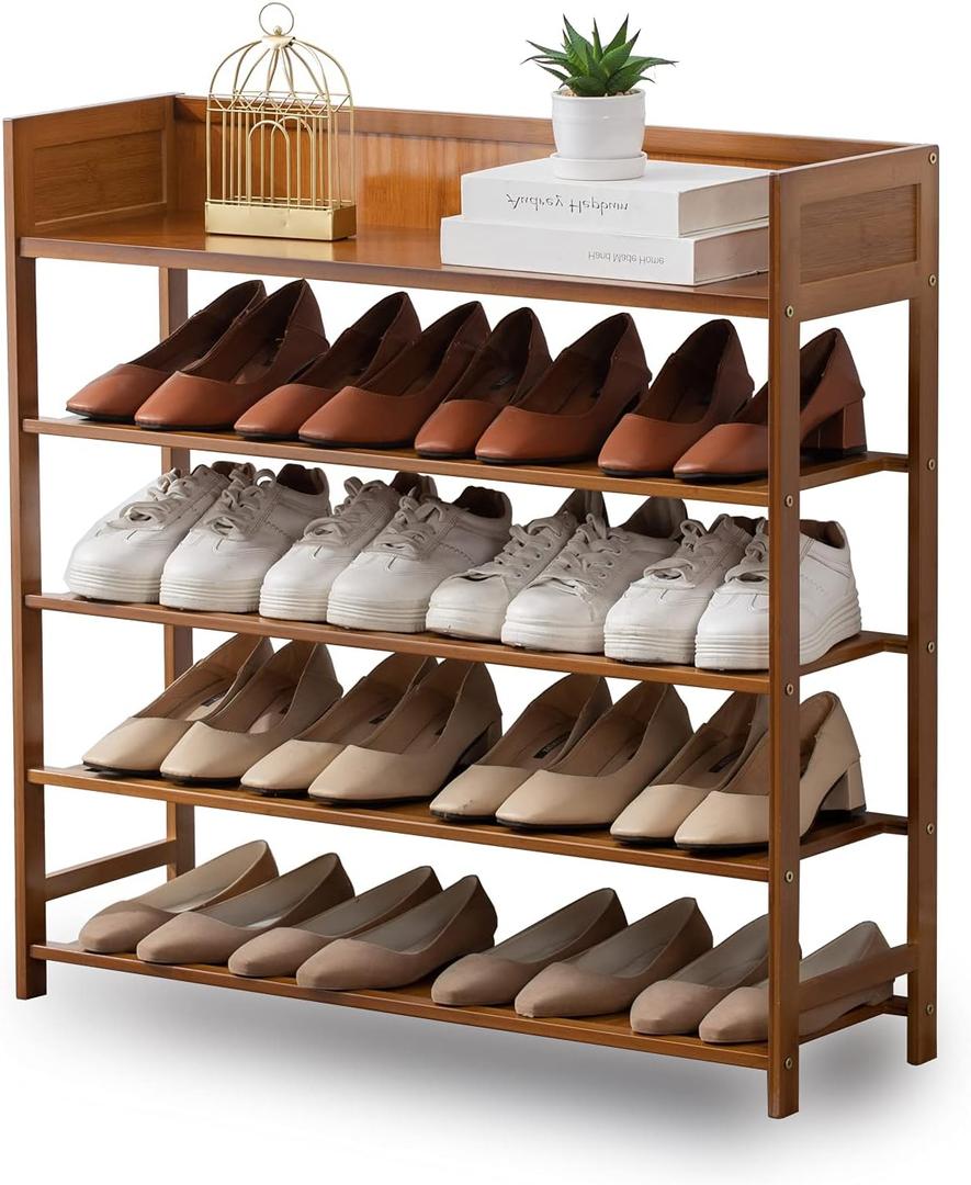 Shoe Rack Organizer, 5 Tier Bamboo Shoe Rack for Entryway, Front Door for Entryway,Closet and Bedroom Storage, Shoe ShelfBrown