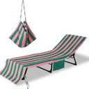 Beach Lounge Chair Towel Cover,Soft Microfiber Chaise Lounge Towel Cover Patio Pool Chairs Cover with Side Pockets,80" x 26" Chair Cover for Beach/Pool Sunbathing (Green and Pink Stripe)