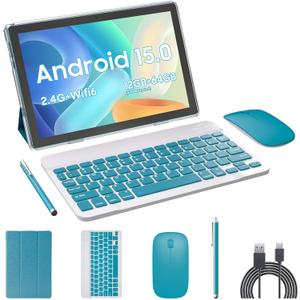 Tablet Android 15, 2 in 1 Tablets 10 inch with Keyboard Mouse Case Stylus, 8GB+64GB+1TB Expand, 1280 * 800 IPS Touch Screen Computer, 5G WiFi 6, L1, Long Battery Life Tablet Green