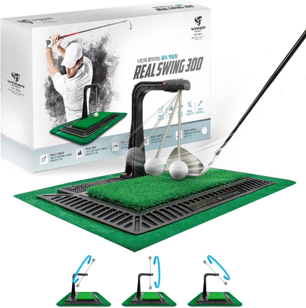 WINNER SPIRIT Real Swing 300 Golf Swing & Hitting Trainer, True Impact, Checking Path After Swing Practice Mat Groover Training Aid, Height Adjustable, 6 feet by 4 feet