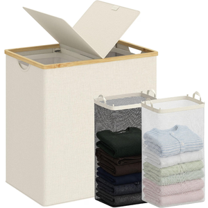 Laundry Hamper with Lid,150L Laundry Basket with 2 Mesh Bags,Beige