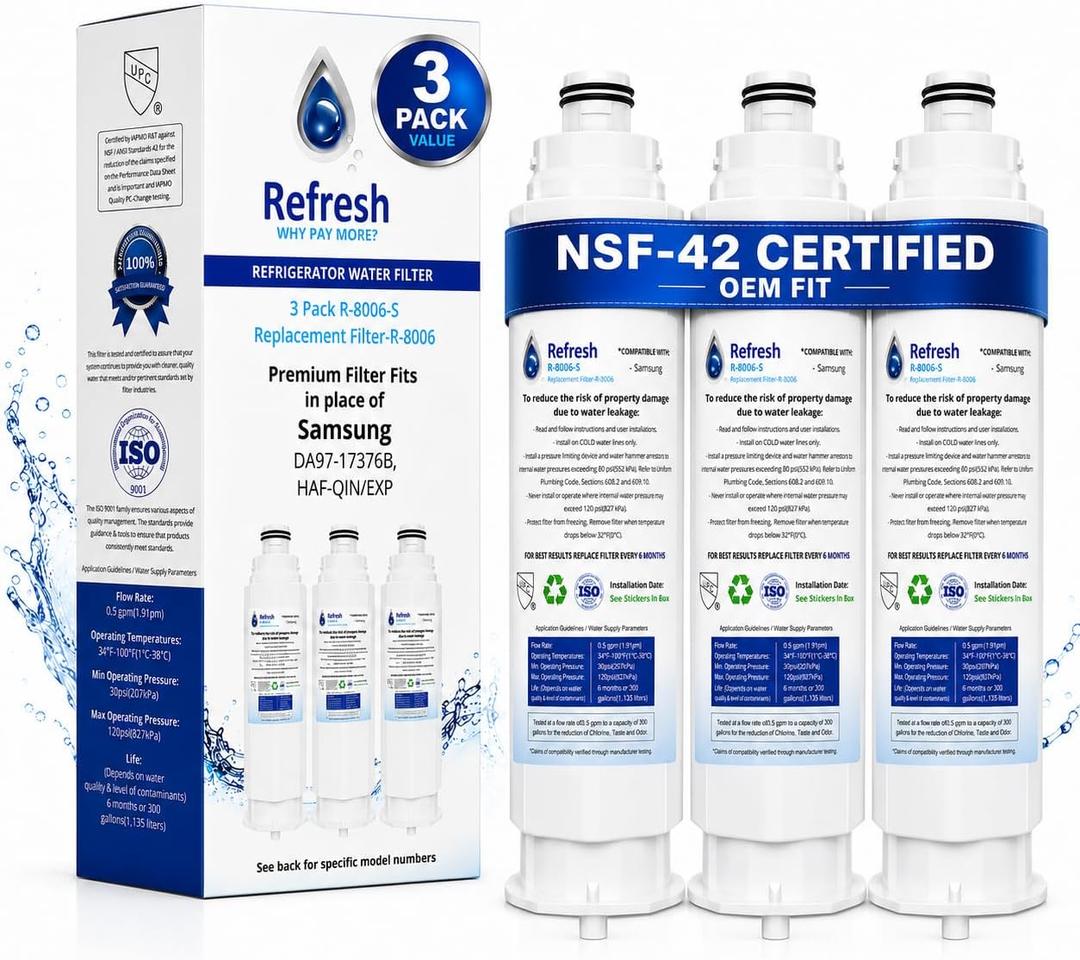 Refresh Refrigerator Water Filter Replacement for LG LT600P, 9990, 3-Pack | R-9990 replaces 5231JA2006A, 5231JA2006B, Kenmore 46-9990, LT600; fits LG & Kenmore fridges; Tested to NSF/ANSI 42
