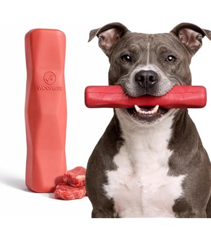 Virtually Indestructible Stick Dog Toy - Tough Durable Chew Toy for Aggressive Chewers - Safe Non-Toxic Natural Rubber - Chew & Fetch - Med/Large, 8x2 - Red