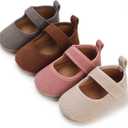 INMINPIN Baby Girls Shoes Corduroy Princess Dress Mary Jane Flats Newborn Infant First Walking Shoes Soft Rubber Sole House Indoor Slippers (6-12 Months Infant)