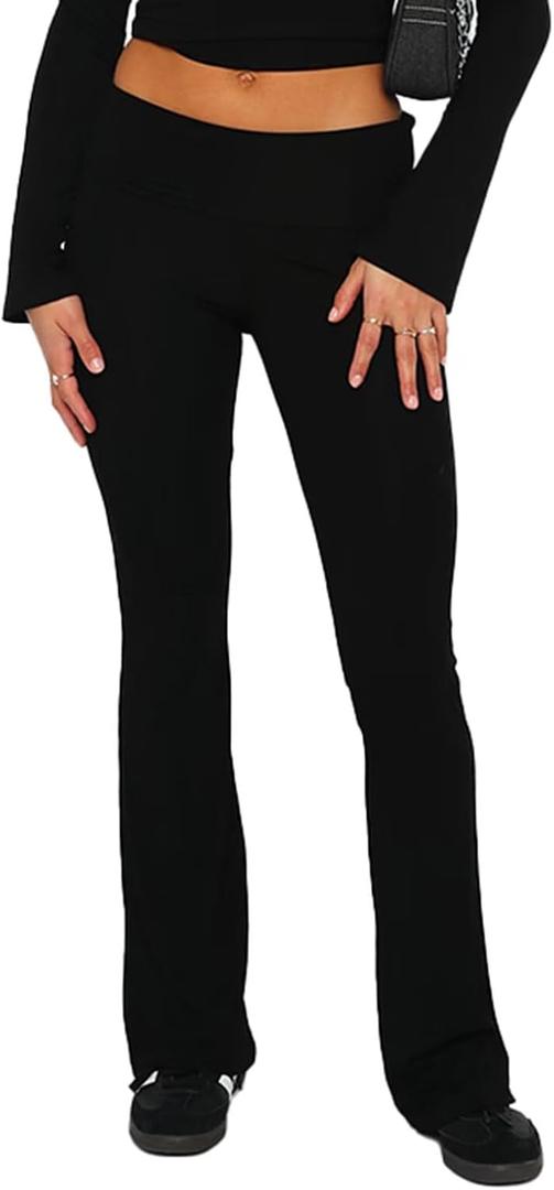 Fawjsais Flare Leggings for Women Skinny Fold Over Leggings Bootcut Yoga Pants Low Rise Sweatpants (Black, L)