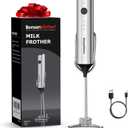 Bonsenkitchen Rechargeable Milk Frother with Stand, 3-Speed Handheld Coffee Frother, Dual Spring Whisk Electric Hand Frother Wand Drink Mixer for Matcha Lattes Cappuccino, Kitchen Gifts (Silver)