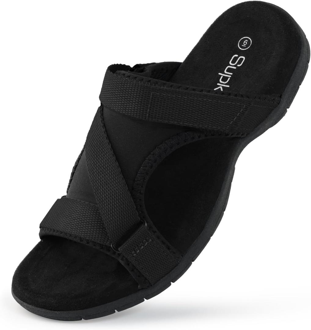 Women's Orthopedic Arch Support Sandals, Soft Comfortable Lightweight Walking Slides, Slip On Adjustable Strap Casual Summer Outdoor Shoes with Non-slip Outsole, Size 8