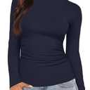 Darong Women Mock Turtle Neck Long Sleeve T Shirt Casual Slim Fitted Ruched Going Out Top (Blue, S)