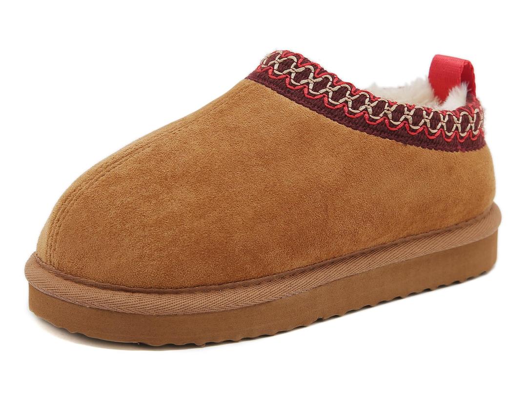 SMajong Kids Slippers Plush Warm Girls Fuzzy House Slippers Red/Brown, 35