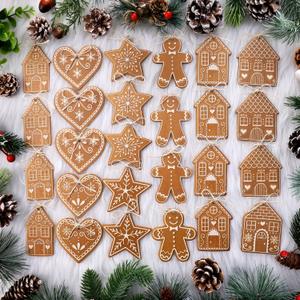 Huwena 36 Pcs Vintage Christmas Ornaments Wooden Christmas Tree Ornaments Wood Cutouts Rustic Farmhouse Tree Decorations for Home Xmas Winter Party (Gingerbread,Brown)