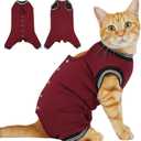 T'CHAQUE Cat Clothes Surgery Recovery Suit for Female Male, Cat Onesie Pet Surgical Pajamas Long Sleeve, Abdominal Wound Healing, E-Collar Alternative, Spay/Neuter Recovery Garment-Burgundy-XL
