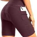 Women's 4D Padded Bike Shorts 5"/7" Riding Underwear Cycling Bicycle Road Biking Cycle Shorts for Women Zipper Pockets (Large, Wine)