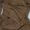 BORIFLORS Women's Sexy Ruched Bodycon Mini Dress Mesh Long Sleeve Club Party Short Dresses (Medium, Coffee)