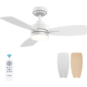 Amico Ceiling Fans with Lights, 36 inch Ceiling Fan with Light and Remote Control, Reversible, 3CCT, Dimmable, Noiseless, Small White Ceiling Fan for Bedroom, Indoor/Outdoor Use
