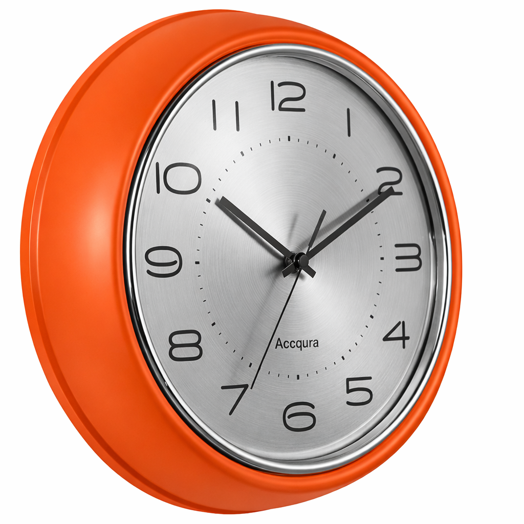 Metal Dial 12 Inch Vintage Retro Wall Clock, Silent Non-Ticking Metal Dial & Domed Glass Battery Operated, Design for Kitchen Living Room, Bedroom,Office Orange