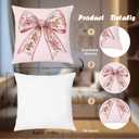 Coquette Preppy Pink Christmas Gingerbread Bow Decor Pillow Covers 18x18,Girly Pink Floral Christmas Xmas Decorative Throw Pillow Covers for Girls Room Dorm Home