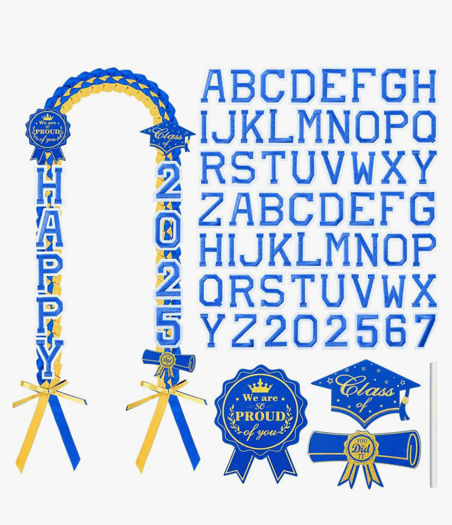  Graduation Leis 2025 Graduation Ribbon Lei Necklace Decorations with Letter Wooden Pattern for Student