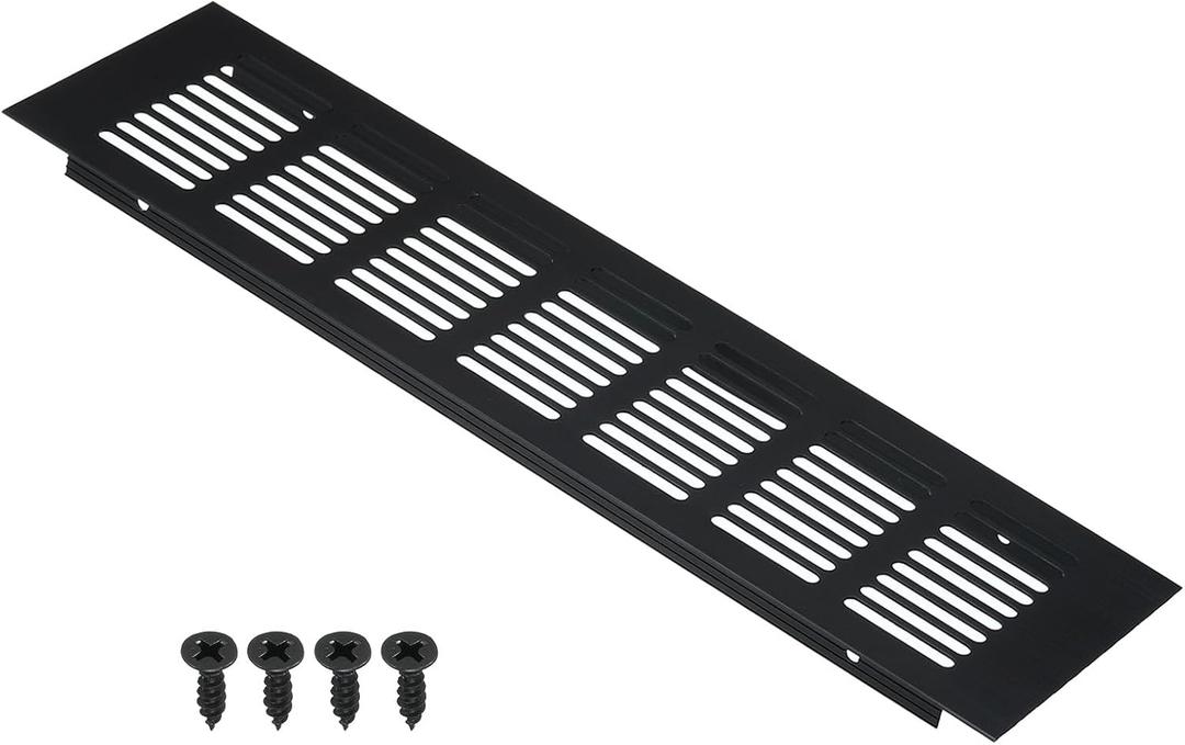 PATIKIL 12 x 3 Inch Door Air Vent Cover, Aluminum Grille Ventilation Cover Louvered with Mounting Screws for Cabinet Wardrobe Door, Black