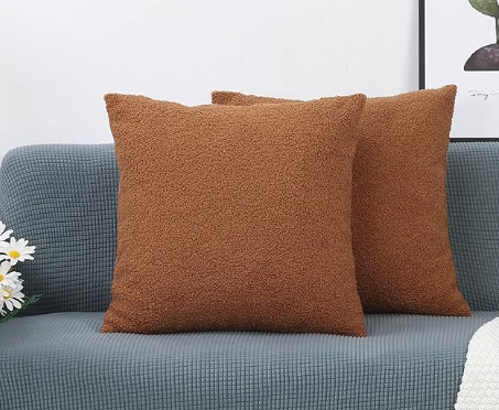 TangDepot Pack of 2 Luxury Faux Shearling Fluffy Throw Pillow Covers, Square Pillow Covers, Indoor/Outdoor Pillowcases - (17* 17 2 Pieces, A16 Light Brown)