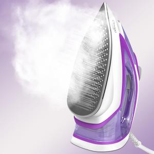 Omaiga Steam Iron for Clothes, 1750W Fast Heating with Powerful Steam, 15.21oz/450ml Large Water Tank, Ceramic Soleplate, Anti-Drip, Self-Cleaning, 3-Way Auto Shut Off for Home Laundry, Purple 