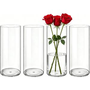 4 Pack Acrylic Cylinder Vases for Centerpieces, 3.9 x 11.8 inch Tall Clear Flower Vase, Unbreakable Vases,Hurricane Candle Holders Floating Candle Vase for Wedding Dinner Table Party Room Decor