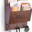 DLQuarts Mail Organizer with Key Holder for Wall Decorative Mail Sorter Wall Mounted, Wooden Mail Holder with 3 Hooks, Dark Brown