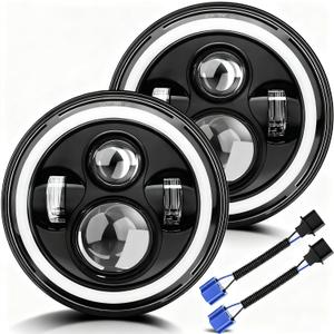 7 inch led Headlights Round Halo Turn Signal DOT Approved JK Halo Headlights H6024 Compatible with Wrangler JK JKU TJ CJ LJ Hi/Lo Projector Sealed Beam, Black 2PCS