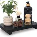 Black Bathroom Counter Tray Organizer Wood Risers Stand Kitchen Sink Trays Dish Soap Dispenser Holder for Countertop Modern Wooden Pedestal Display Farmhouse Bathroom Decor Accessories Vanity Tray (12" x 7" x 1.6")