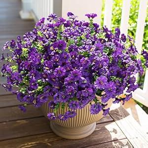 HyeFlora Artificial Flowers for Outdoors Fake Plants Outside Decoration, 12 Bundles Silk Purple Morning Glory with Eucalyptus UV Resistant Look Real Faux Flower for Planter Front Door Porch Patio Yard