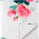 Baby Blanket 30" x 40" Pink Rose,Super Soft Floral Minky Blanket for Boys Girls,Double Layer with Dotted Backing,Crib Receiving Blanket for Nursery/Stroller/Toddler Bed/Carseat